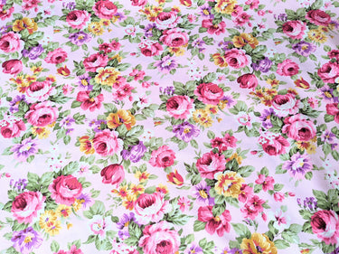 Pink 100 % Cotton Rose Floral Fabric, Floral Print Fabric, Roses Flower Fabric